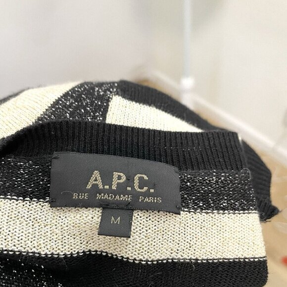 A.P.C Linen Blend Metallic Stripe Knit Sweater Top Black Tan size Medium - Picture 5 of 6